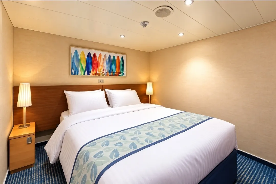 Interior cabin with beds and no exterior window
